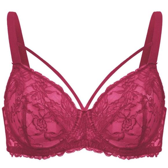 Pretty In Petals Red Unlined Strappy Lace Bra- Size 34C - Picture 1 of 7